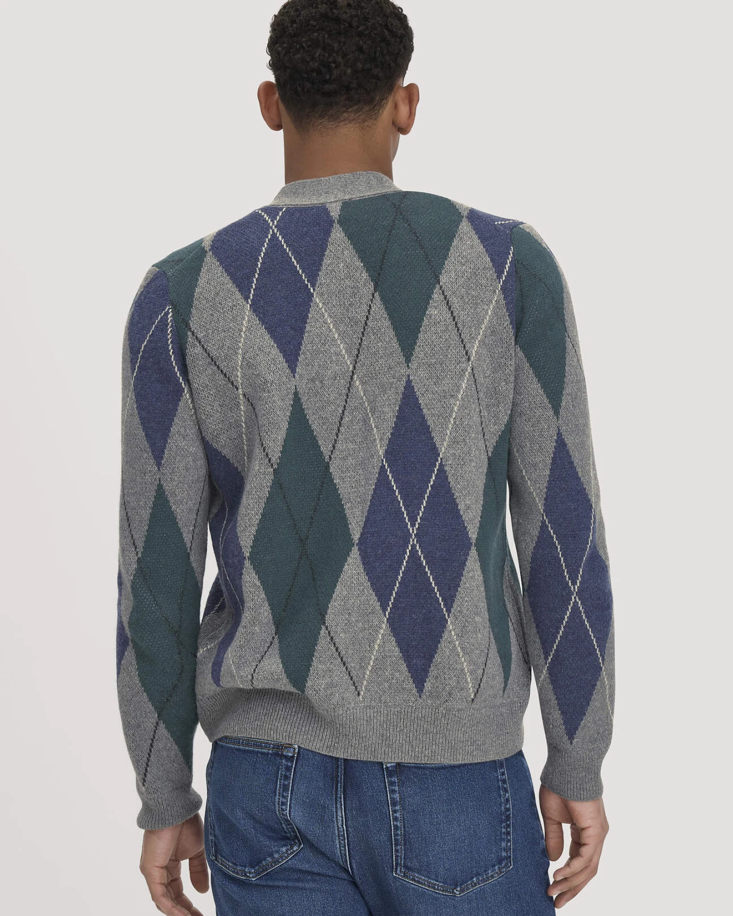 hessnatur Herren Argyle Strick Cardigan Regular aus Schurwolle und Bio-Baumwolle - grau - Größe L – Ansicht 3