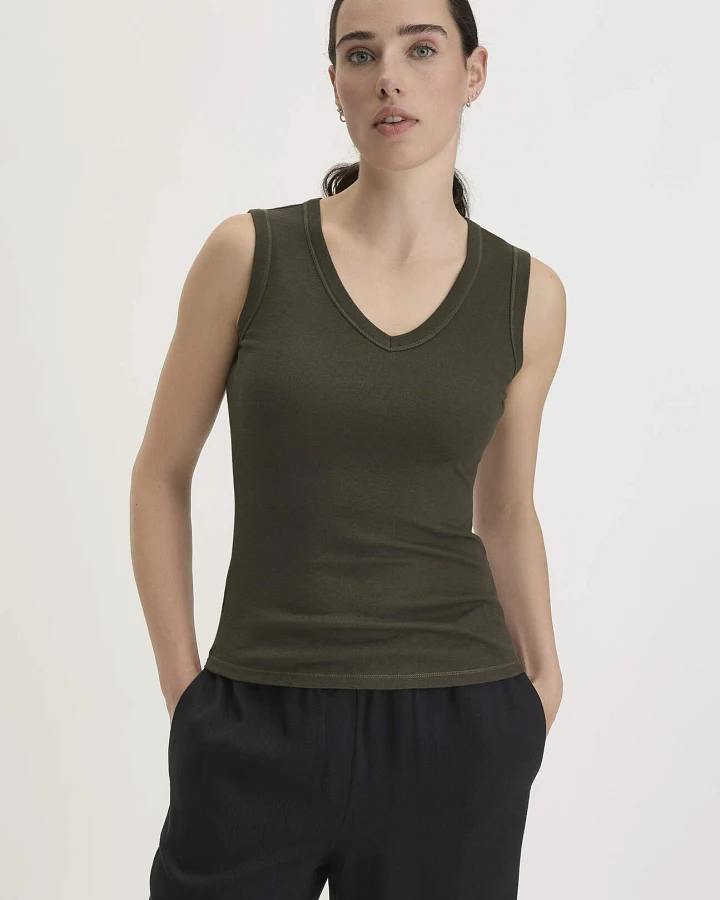 hessnatur Damen Softrib Top Fitted aus Bio-Baumwolle und TENCEL™ Modal - grün - Größe 34