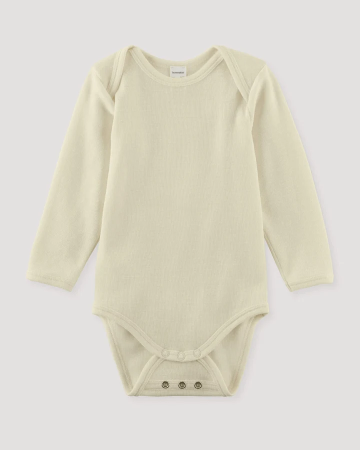 hessnatur Baby Langarmbody Slim aus Bio-Merinowolle mit Seide - natur - Größe 62/68