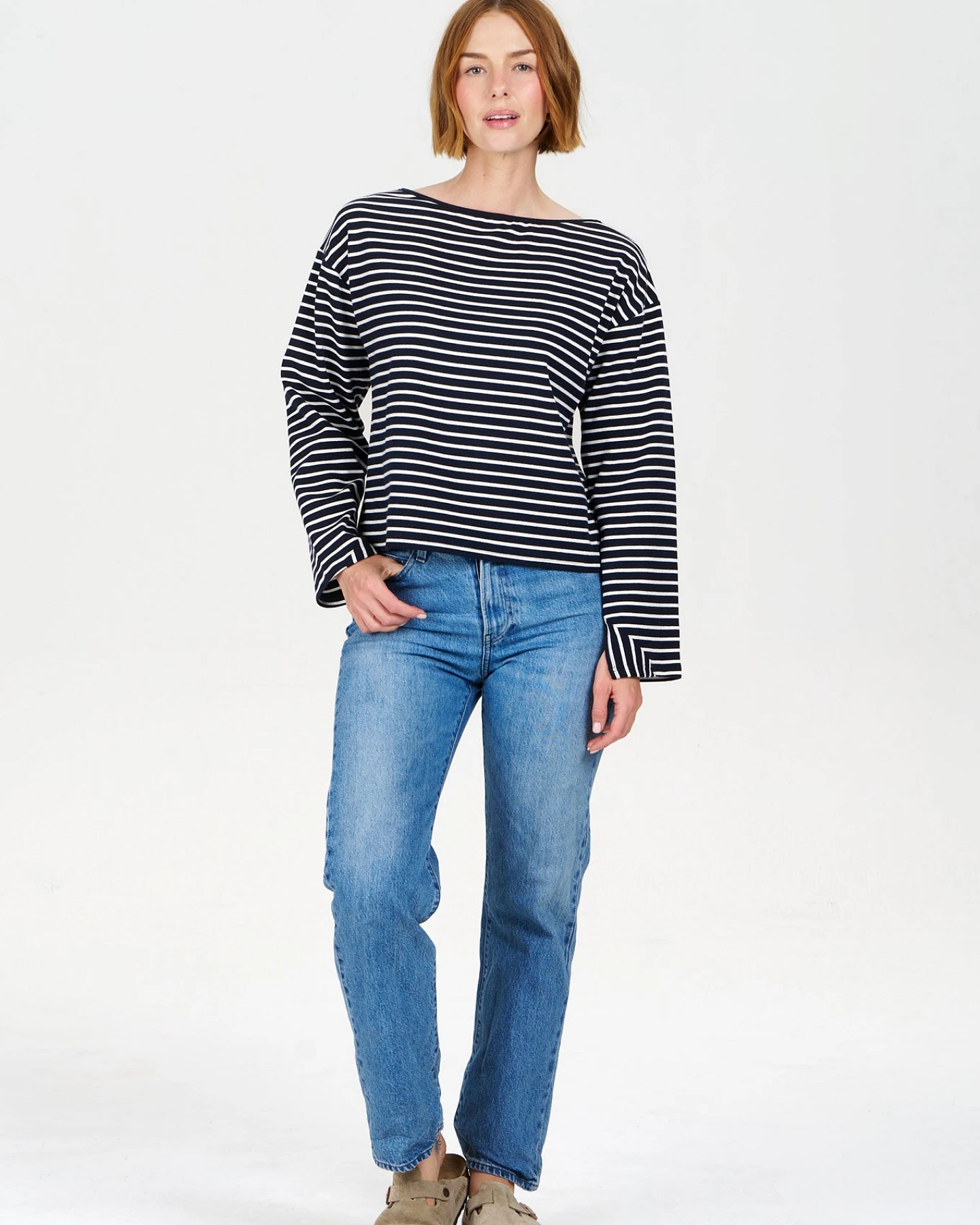 KOMODO Damen vegan Top June Marineblau Gestreift – Ansicht 2