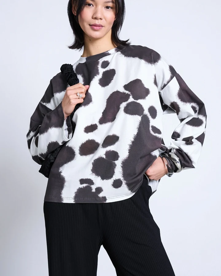 Longsleeve Camia Cow Print Braun