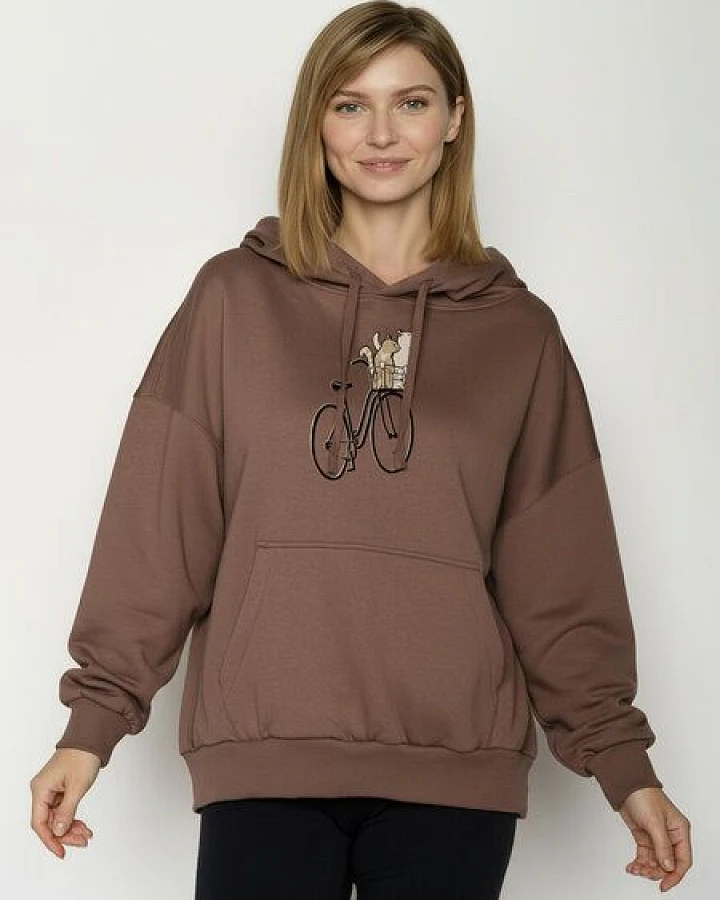 GREENBOMB Bike Cat Basket 2 Mello - Lässiger Hoodie aus Bio-Baumwolle / hochwertiger Print / GOTS / Fair & Vegan