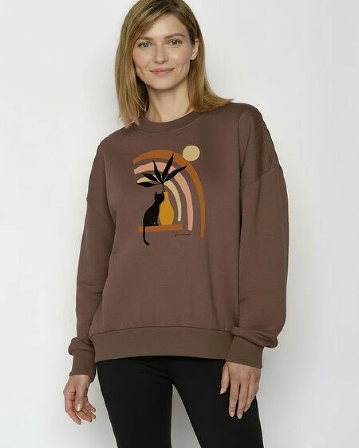 GREENBOMB Cat Vase Core - Lässiges Sweatshirt aus Bio-Baumwolle / hochwertiger Print / GOTS / Fair & Vegan
