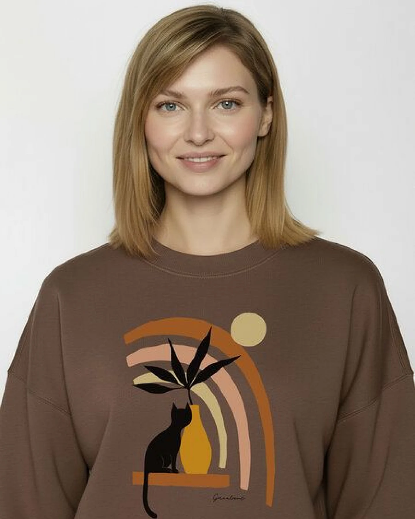 GREENBOMB Cat Vase Core - Lässiges Sweatshirt aus Bio-Baumwolle / hochwertiger Print / GOTS / Fair & Vegan – Ansicht 2