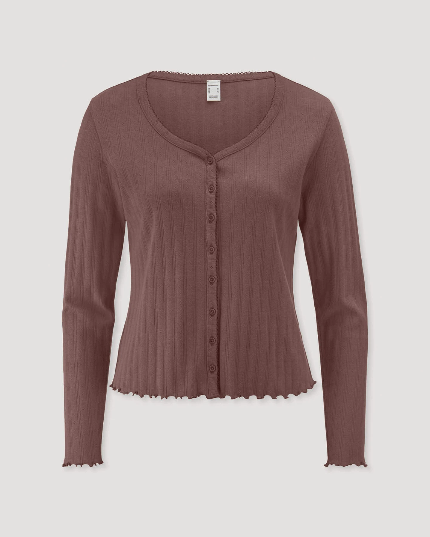 hessnatur Damen Pointelle Cardigan PURE COTTON aus Bio-Baumwolle - braun - Größe 38 – Ansicht 3