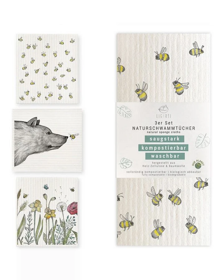 Schwammtücher 3er-Set »Bienen und Blümchen« von LIGARTI