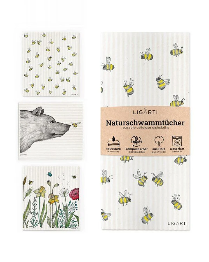 Schwammtücher 3er-Set »Bienen und Blümchen« von LIGARTI