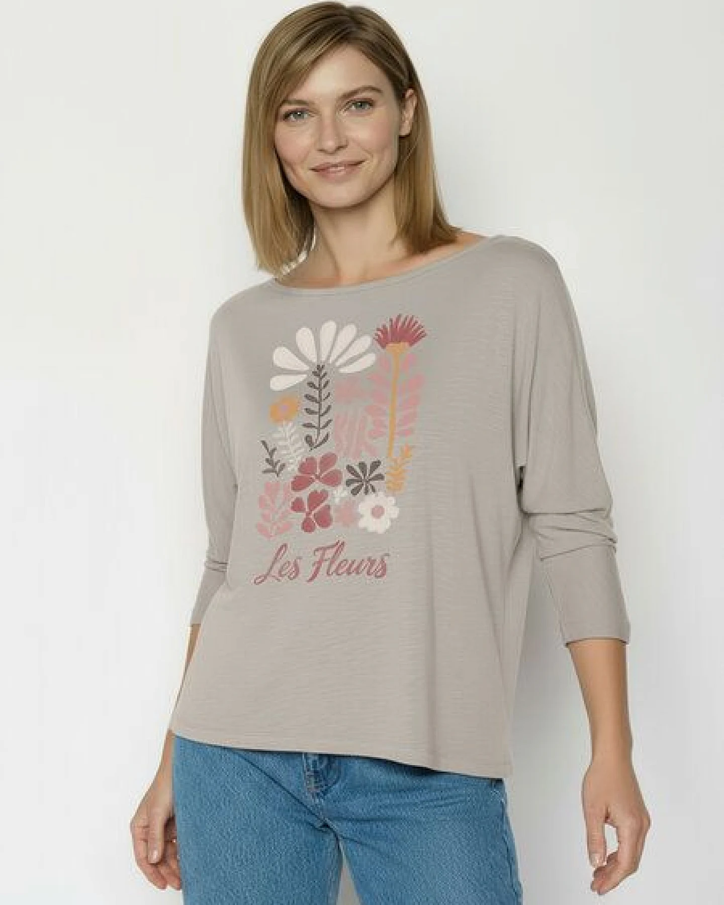 GREENBOMB Les Fleurs Simper - Gemütliches Longsleeve aus Viskose (LENZING ECOVERO) Mix / hochwertiger Print / Fair & Vegan – Ansicht 2