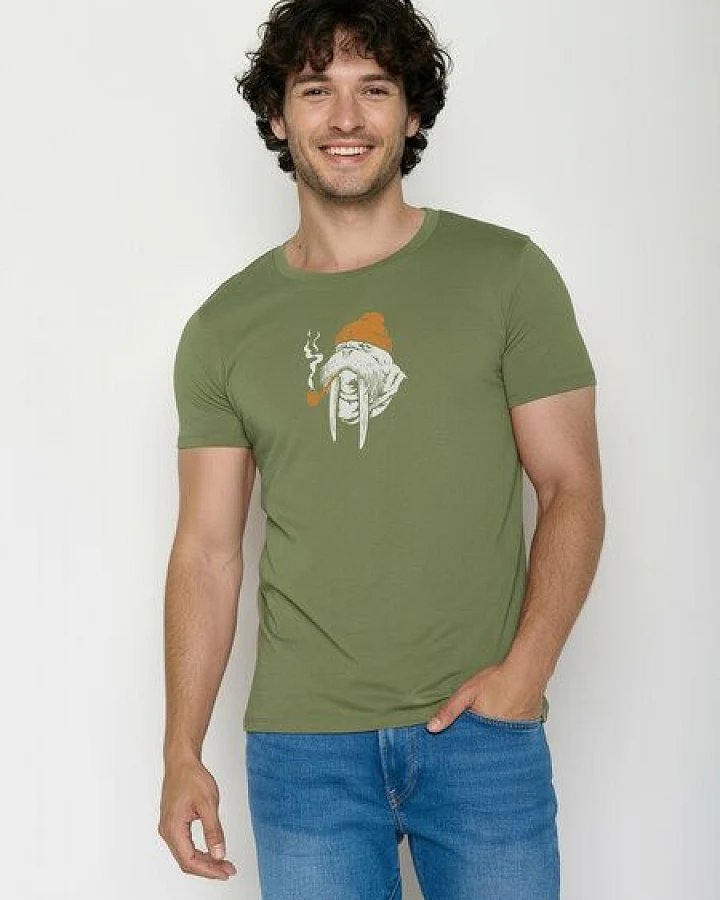 GREENBOMB Smokey Walrus Guide - Sportliches T-Shirt aus Bio-Baumwolle / hochwertiger Print / GOTS / Fair & Vegan