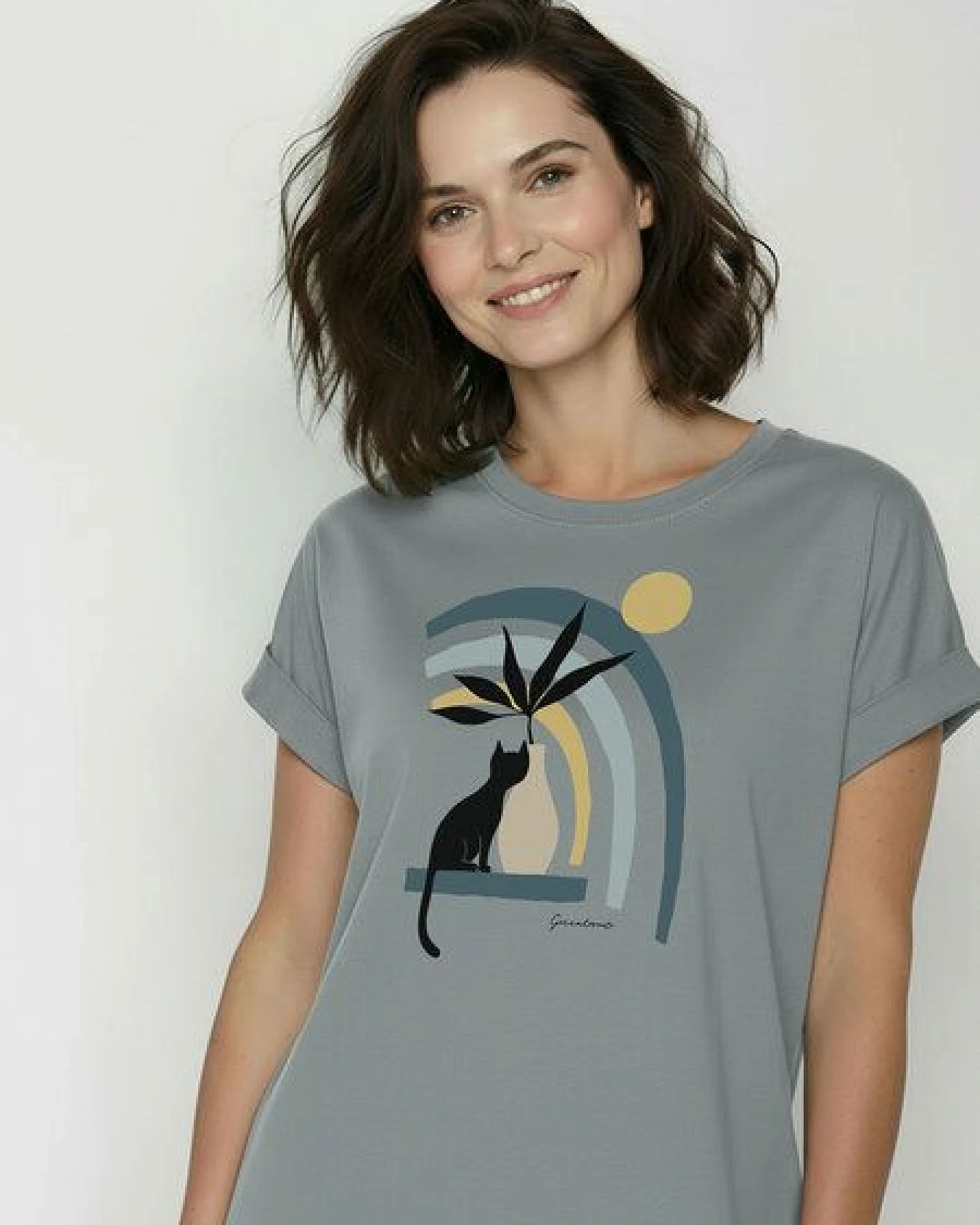 GREENBOMB Cat Vase Loony - Sportliches T-Shirt aus Bio-Baumwolle mit Rollup Sleeve / hochwertiger Print / GOTS / Fair & Vegan – Ansicht 2