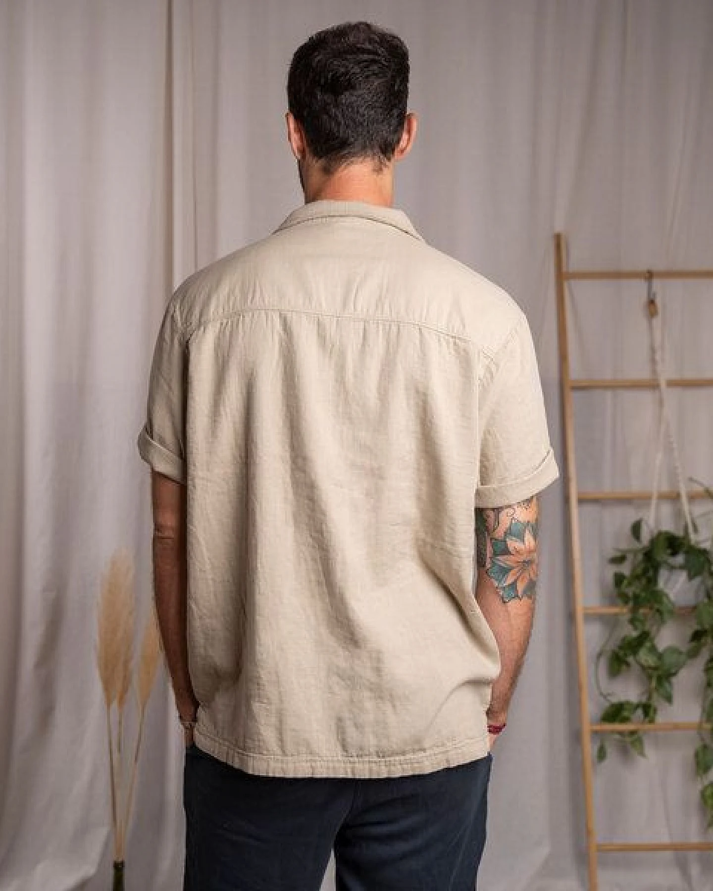 Vresh Clothing Ravael - Kurzes Hemd aus Biobaumwolle, Greige – Ansicht 2
