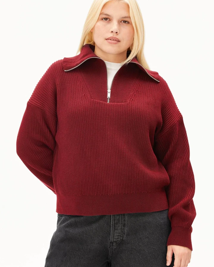 ARMEDANGELS Damen vegan Pullover Vanise Mit Rippenstrick Troyer Rot