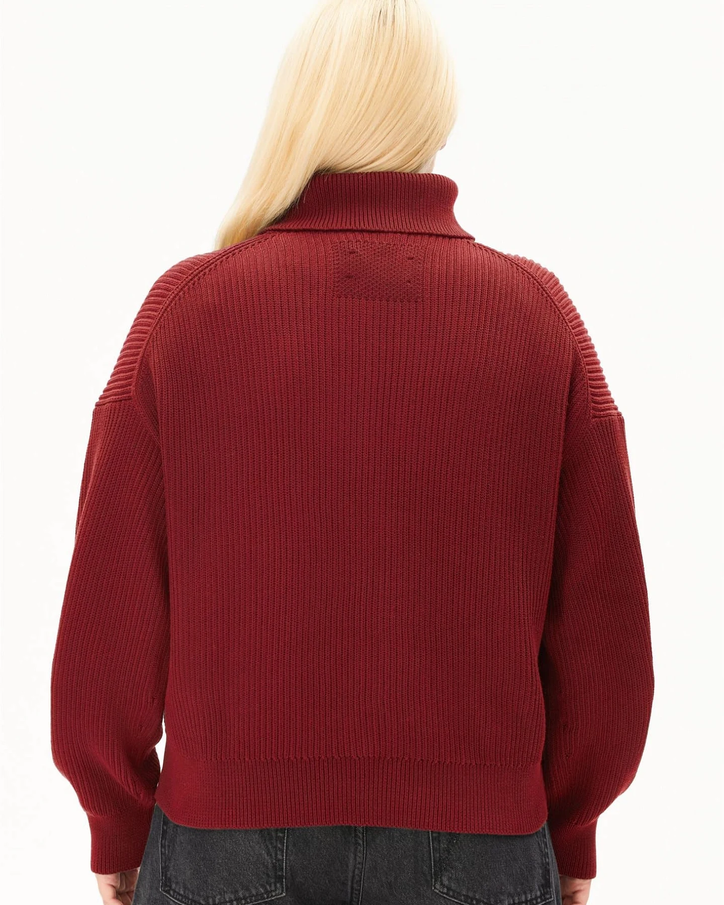 ARMEDANGELS Damen vegan Pullover Vanise Mit Rippenstrick Troyer Rot – Ansicht 2