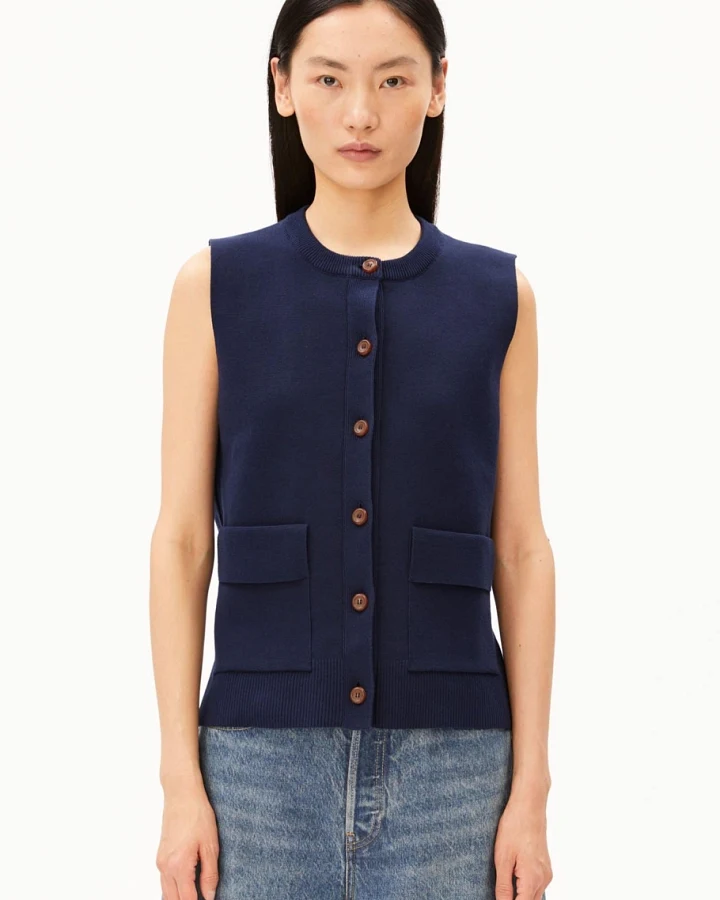 ARMEDANGELS Damen vegan Strickjacke Compact Crew Blau
