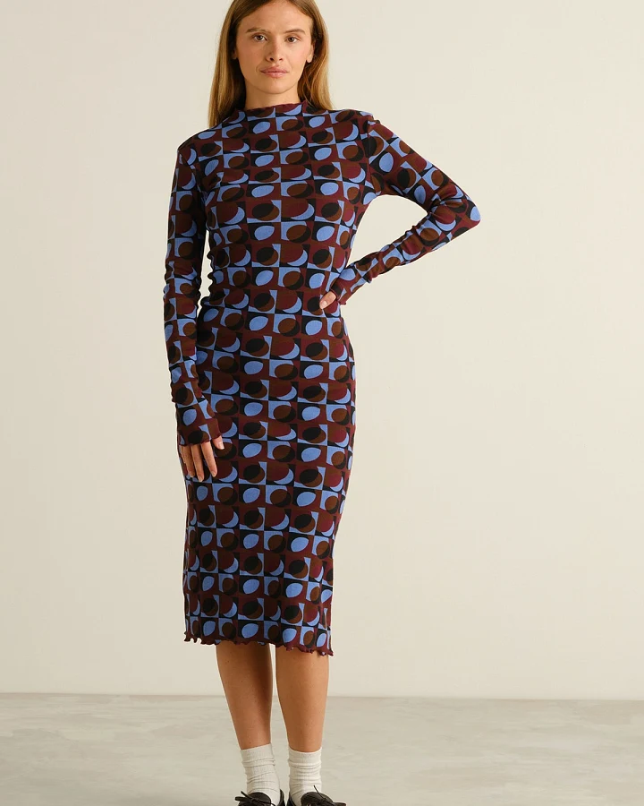 Kleid Lofta Retro Geo Braun