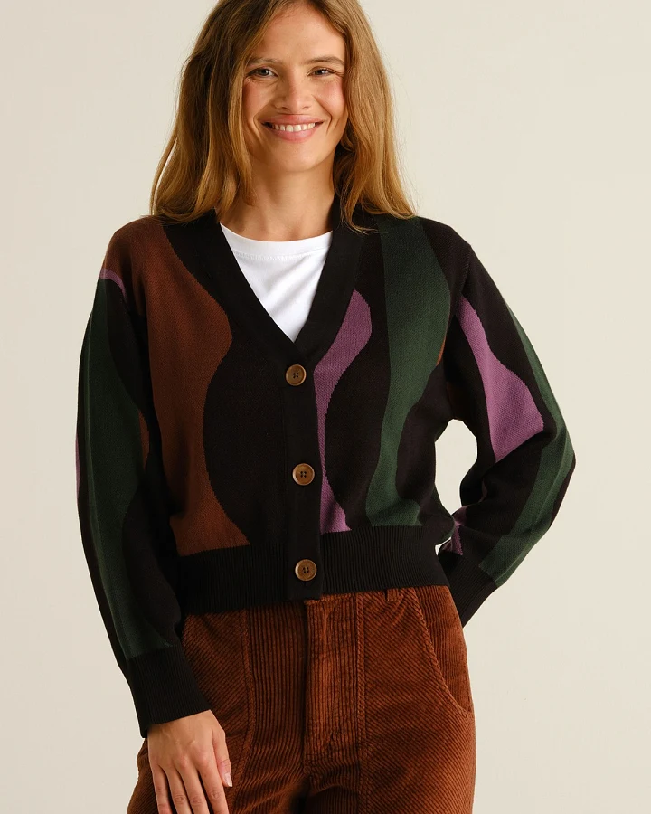 Cardigan Kanan Wavy Stripe Schwarz