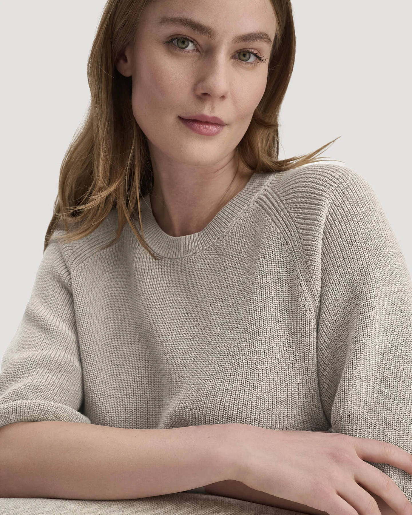 hessnatur Damen Strick Pullover Relaxed aus Bio-Baumwolle - beige - Größe M – Ansicht 4