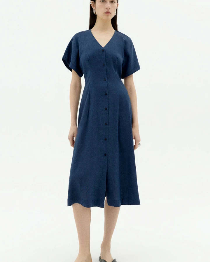 Thinking MU Damen vegan Kleid Fitted Waist Laura Marineblau