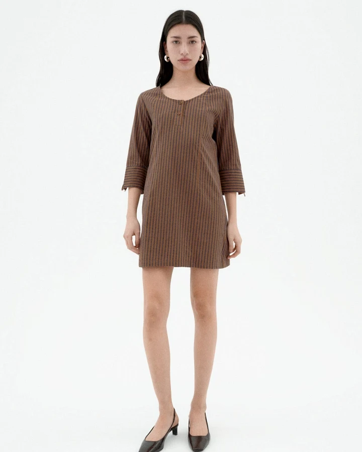 Thinking MU Damen vegan Kleid Maria Gestreift Braun