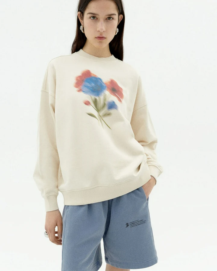 Thinking MU Damen vegan Sweatshirt Jimena Blurry Flower Weiß