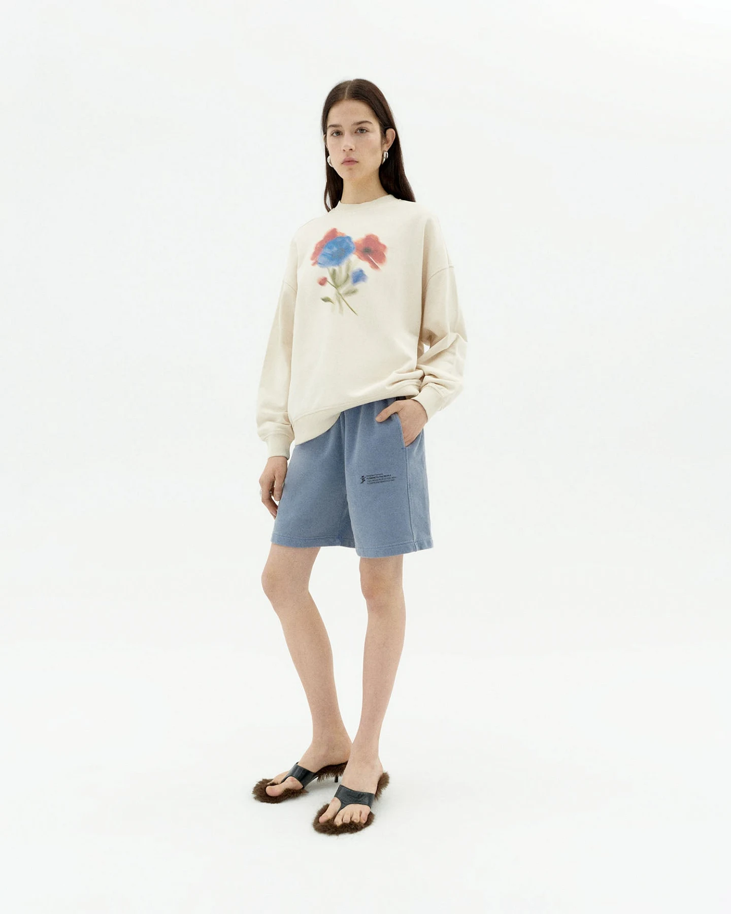 Thinking MU Damen vegan Sweatshirt Jimena Blurry Flower Weiß – Ansicht 2