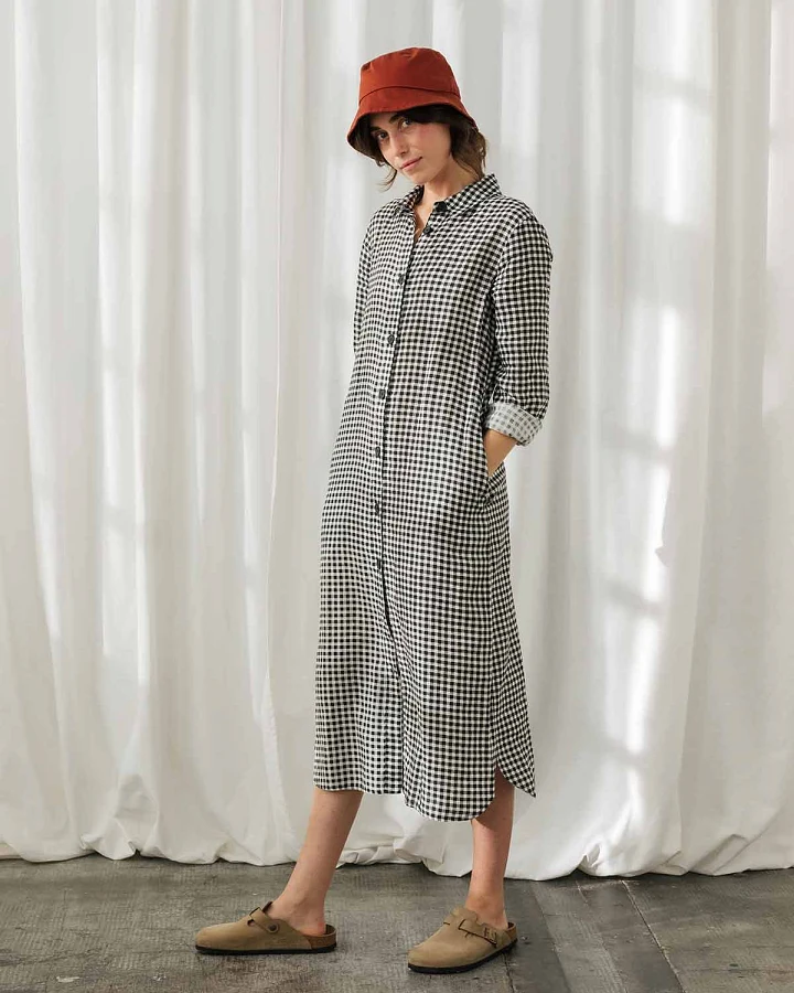 TWOTHIRDS Damen vegan Kleid Pollan Schwarz & Weiß Vichy