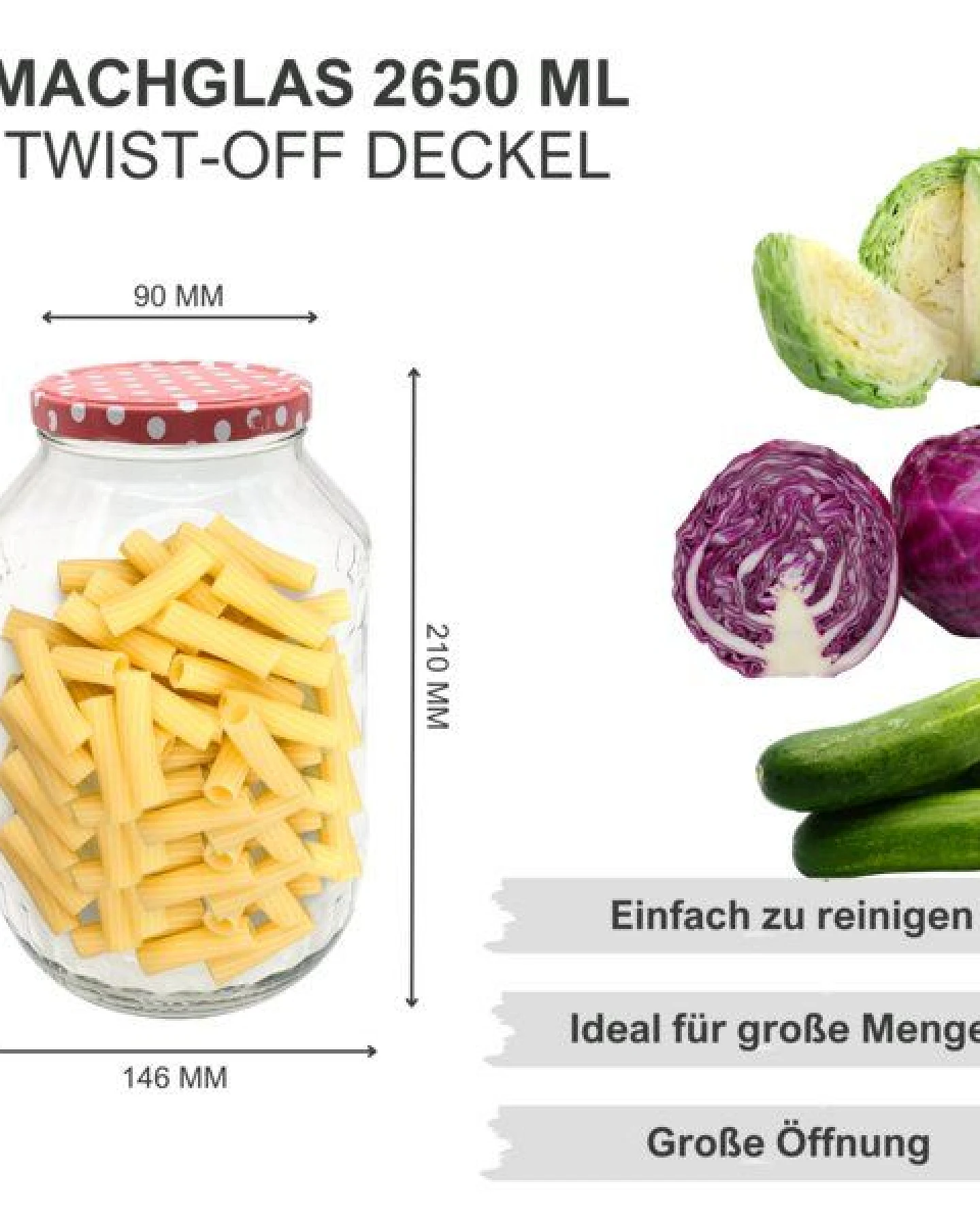 mikken Fermentier Starter Set - Große Einmachgläser 2,65 Liter mit Fermentier Gitter, Holzstampfer und Deckel – Ansicht 2