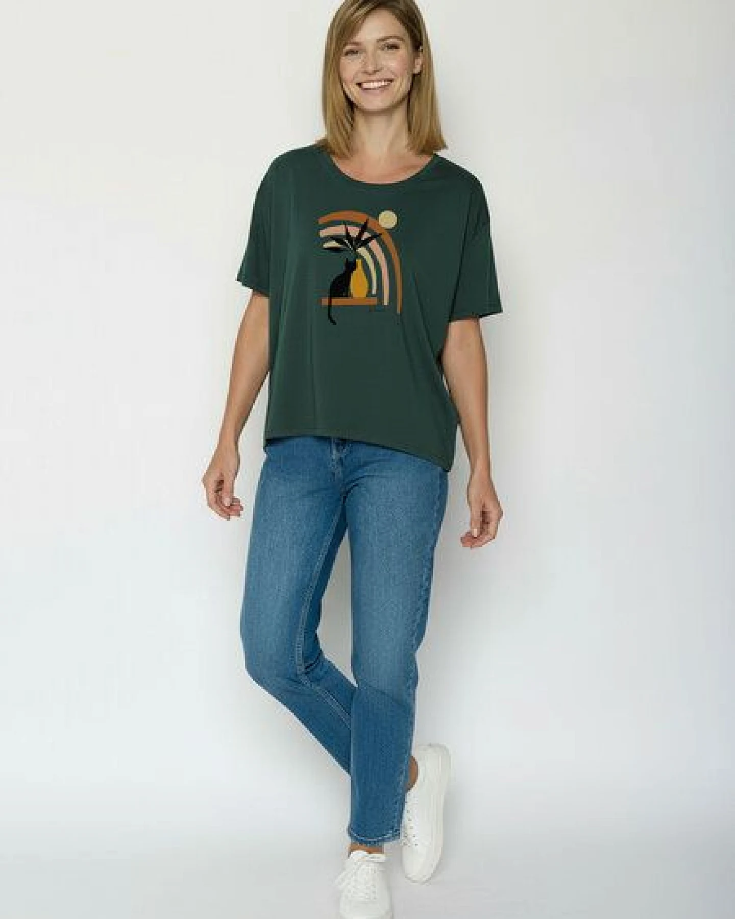 GREENBOMB Cat Vase Feel - Lässiges T-Shirt aus Bio-Baumwoll-Mix / hochwertiger Print / GOTS / Fair & Vegan – Ansicht 3
