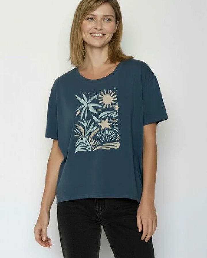 GREENBOMB Plants n Leaves Feel - Lässiges T-Shirt aus Bio-Baumwoll-Mix / hochwertiger Print / GOTS / Fair & Vegan