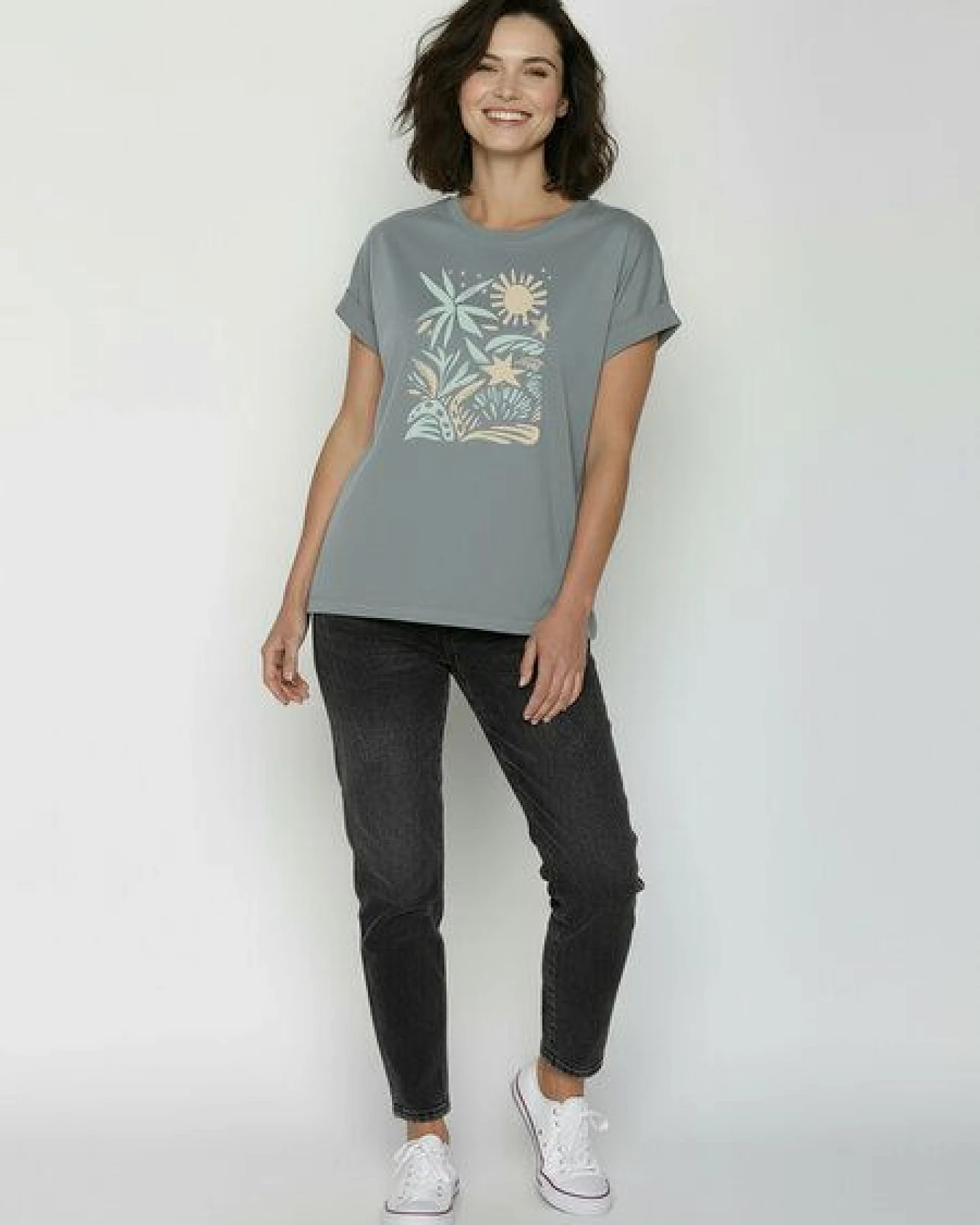 GREENBOMB Plants n Leaves Loony - Sportliches T-Shirt aus Bio-Baumwolle mit Rollup Sleeve / hochwertiger Print / GOTS / Fair & Vegan – Ansicht 3