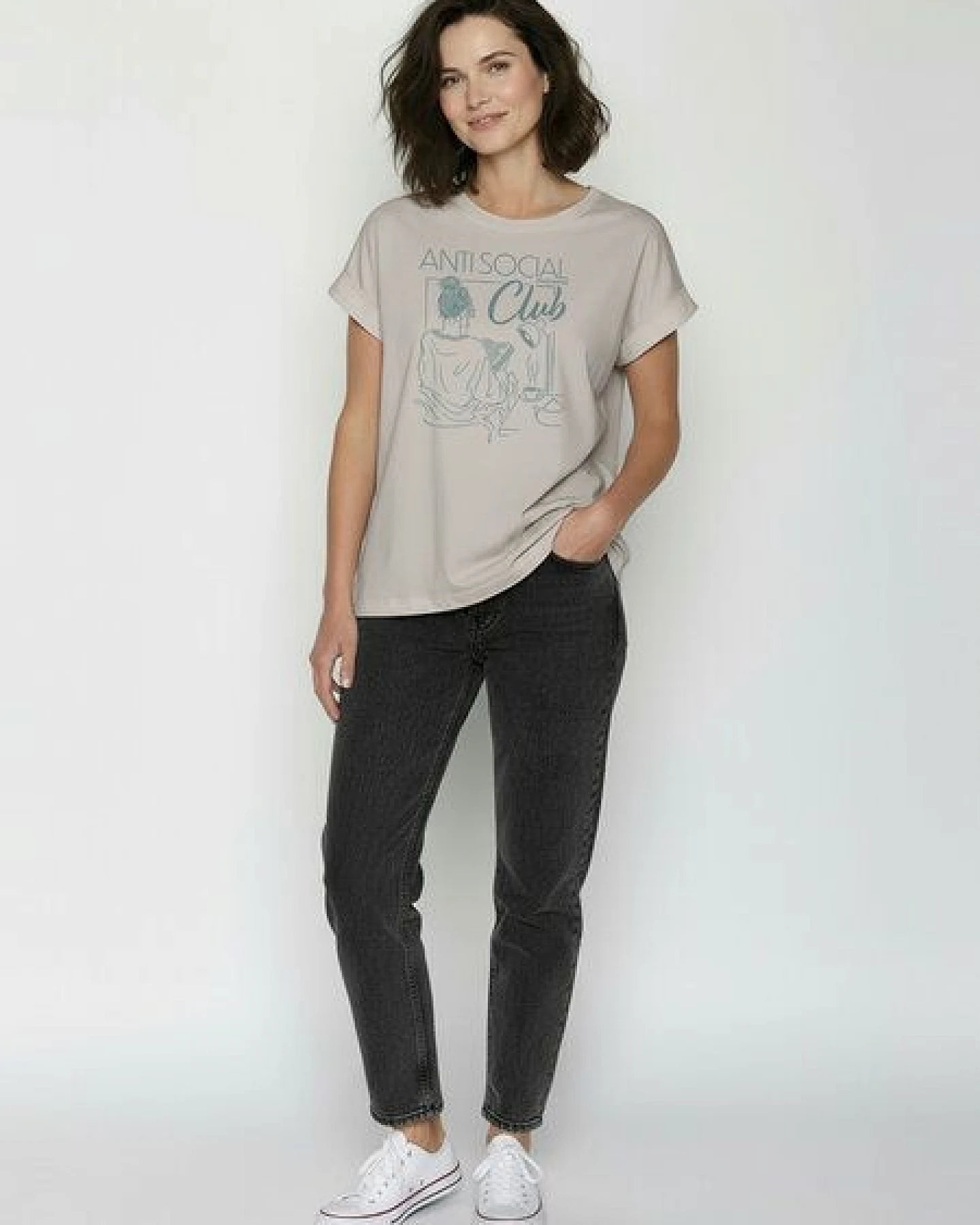 GREENBOMB Anti Social Loony - Sportliches T-Shirt aus Bio-Baumwolle mit Rollup Sleeve / hochwertiger Print / GOTS / Fair & Vegan – Ansicht 3