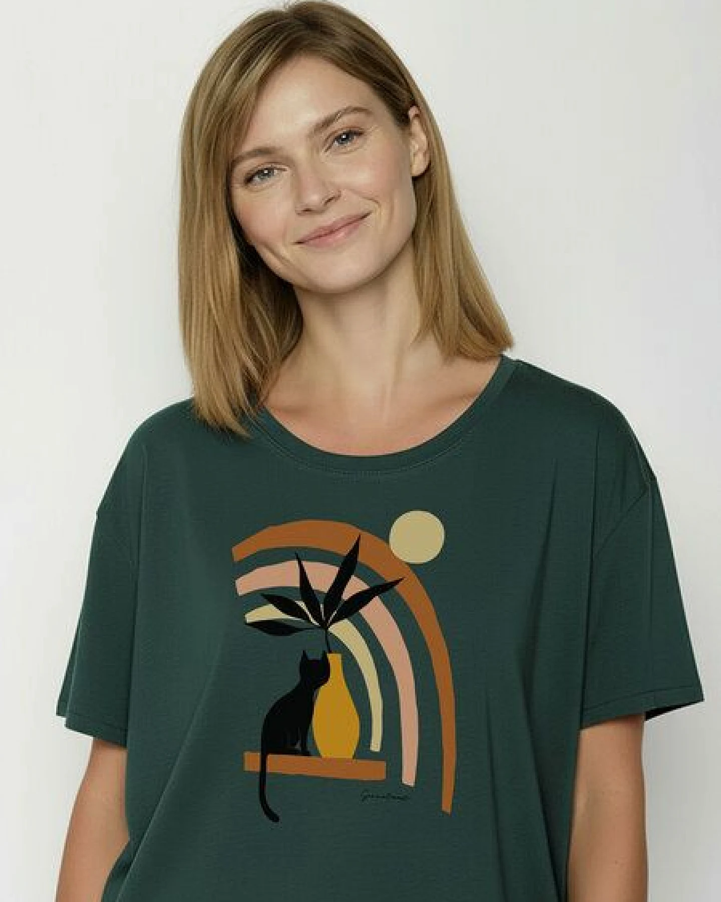 GREENBOMB Cat Vase Feel - Lässiges T-Shirt aus Bio-Baumwoll-Mix / hochwertiger Print / GOTS / Fair & Vegan – Ansicht 2