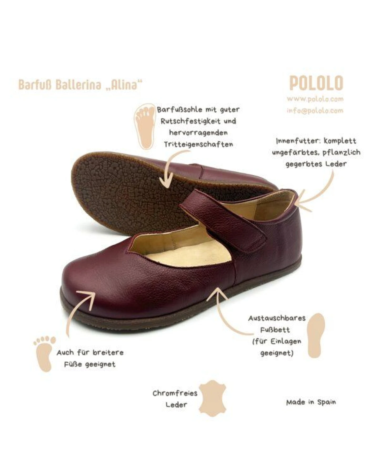 Pololo Barfuß-Ballerina „Alina“ – Eleganz und Gesundheit für Deine Füße – Ansicht 3