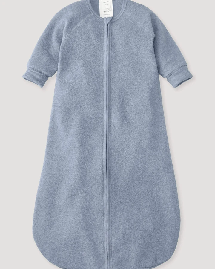 hessnatur Baby Wollfrottee Schlafsack aus Bio-Merinowolle - blau - Größe 90 cm
