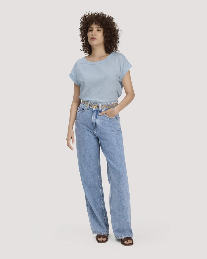 hessnatur Damen Jeans ALVA Wide Leg Embroidery aus Bio-Baumwolle mit TENCEL™ Lyocell - blau - Größe 26/32
