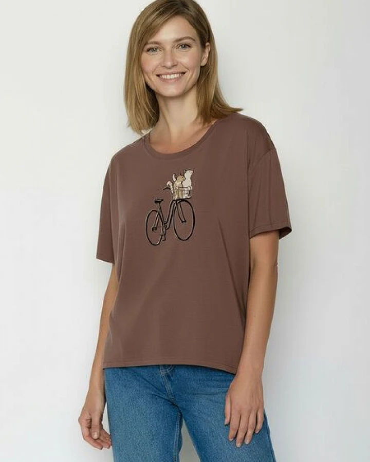 GREENBOMB Bike Cat Basket 2 Feel - Lässiges T-Shirt aus Bio-Baumwoll-Mix / hochwertiger Print / GOTS / Fair & Vegan
