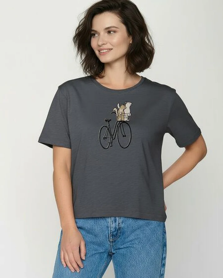 GREENBOMB Bike Cat Basket 2 Nova - Kastiges T-Shirt aus Bio-Baumwolle / hochwertiger Print / GOTS / Fair & Vegan