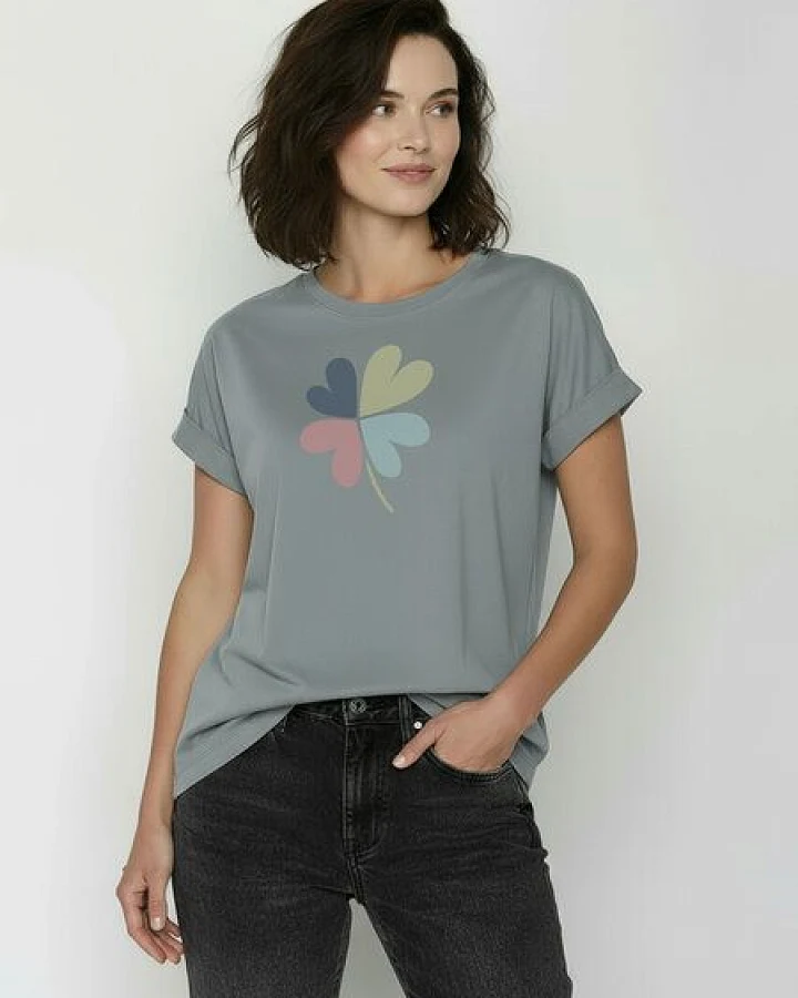 GREENBOMB Clover Loony - Sportliches T-Shirt aus Bio-Baumwolle mit Rollup Sleeve / hochwertiger Print / GOTS / Fair & Vegan