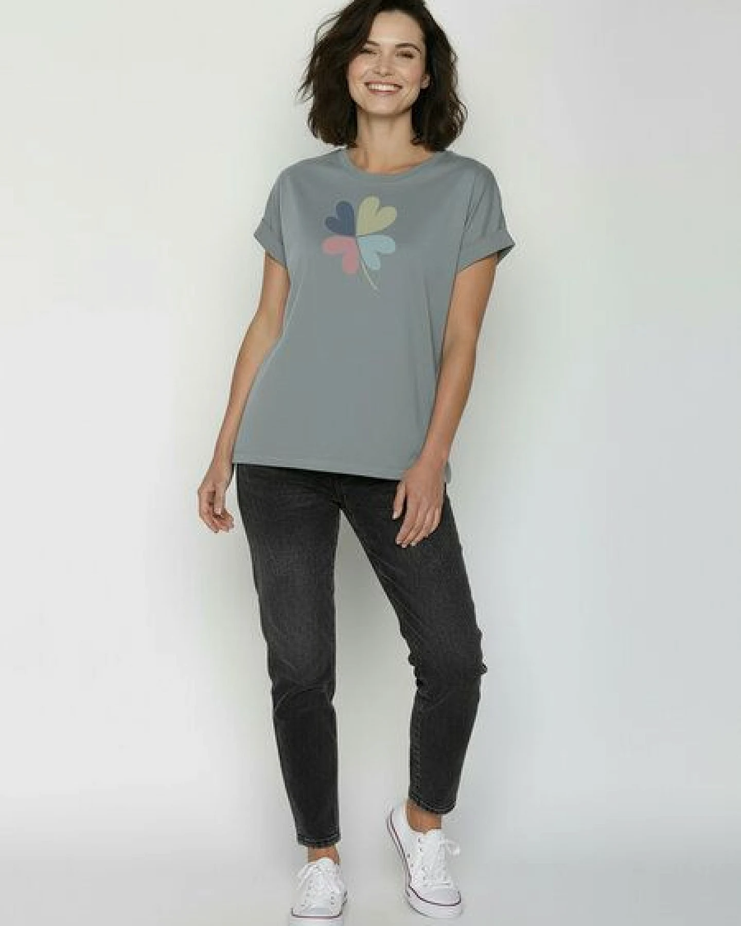 GREENBOMB Clover Loony - Sportliches T-Shirt aus Bio-Baumwolle mit Rollup Sleeve / hochwertiger Print / GOTS / Fair & Vegan – Ansicht 3