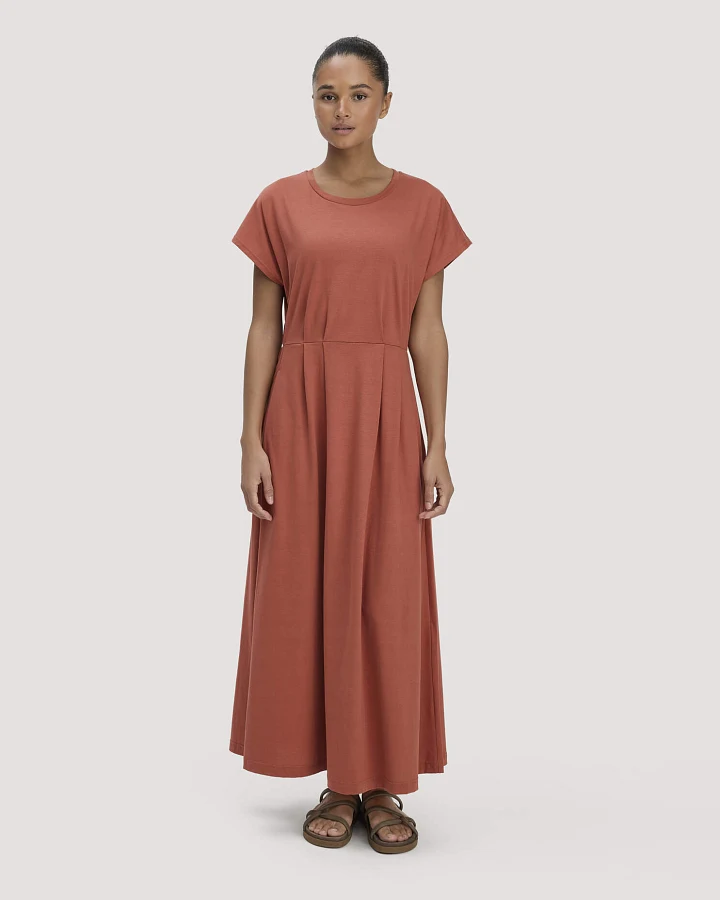 hessnatur Damen Jersey Kleid Knöchellang Relaxed aus Bio-Baumwolle - braun - Größe 34