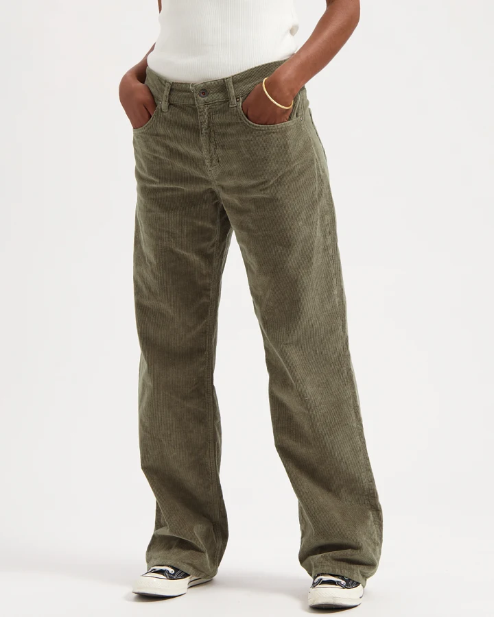 Kuyichi Damen vegan Hose Lena Locker Geschnitten Cord Moosgrün