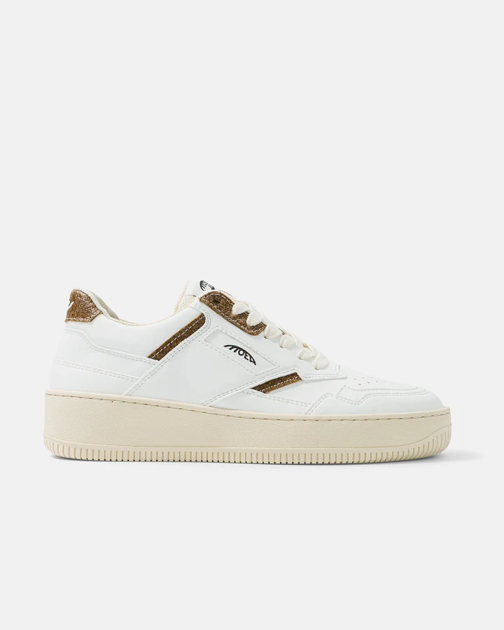 MoEa Herren vegan Sneaker Origin In Weiß Und Braun Mit Palmenmotiv