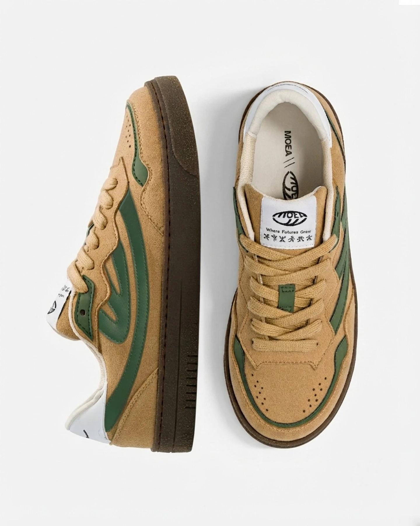 MoEa Herren vegan Sneaker Veyron Low Taupe/Grüner Apfel – Ansicht 2