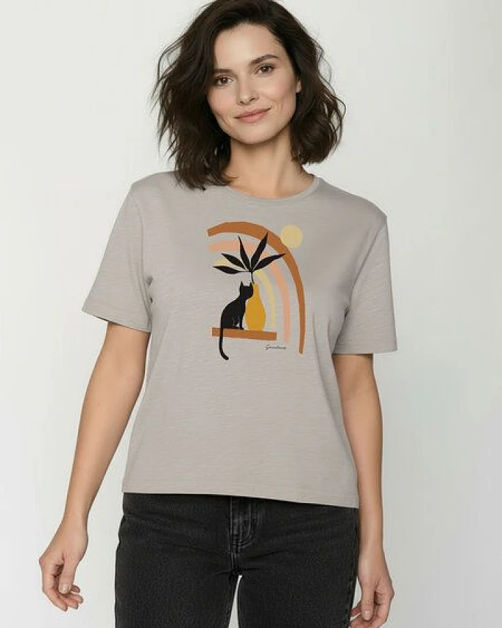 GREENBOMB Cat Vase Nova - Kastiges T-Shirt aus Bio-Baumwolle / hochwertiger Print / GOTS / Fair & Vegan
