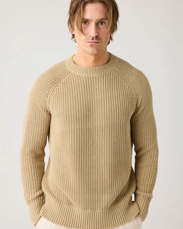 KnowledgeCotton Apparel Herren vegan Strickpullover Raglan Twill Beige