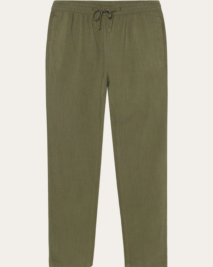 KnowledgeCotton Apparel Herren vegan Hose Tim Tapered Leinen Mix Gebrannte Olive