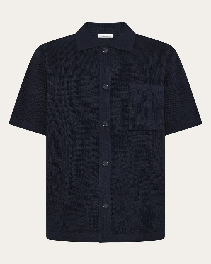 KnowledgeCotton Apparel Herren vegan Shirt Herren Regular Knit Night Sky Navy