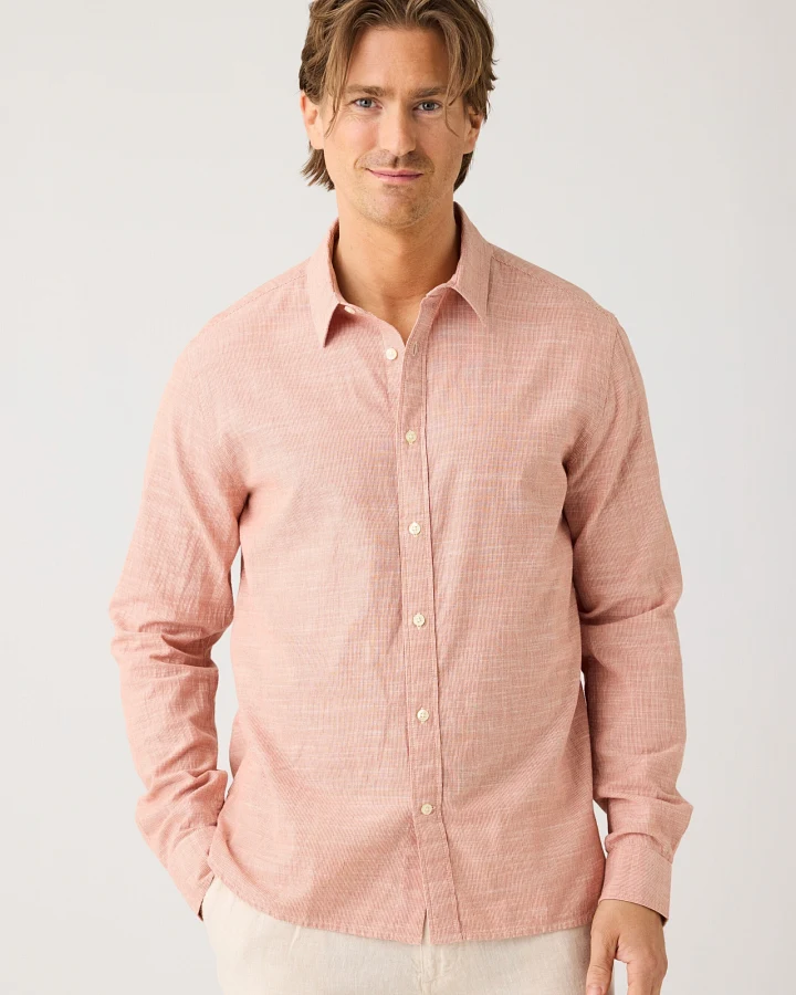 KnowledgeCotton Apparel Herren vegan Hemd Dune Regular Stripe Rot