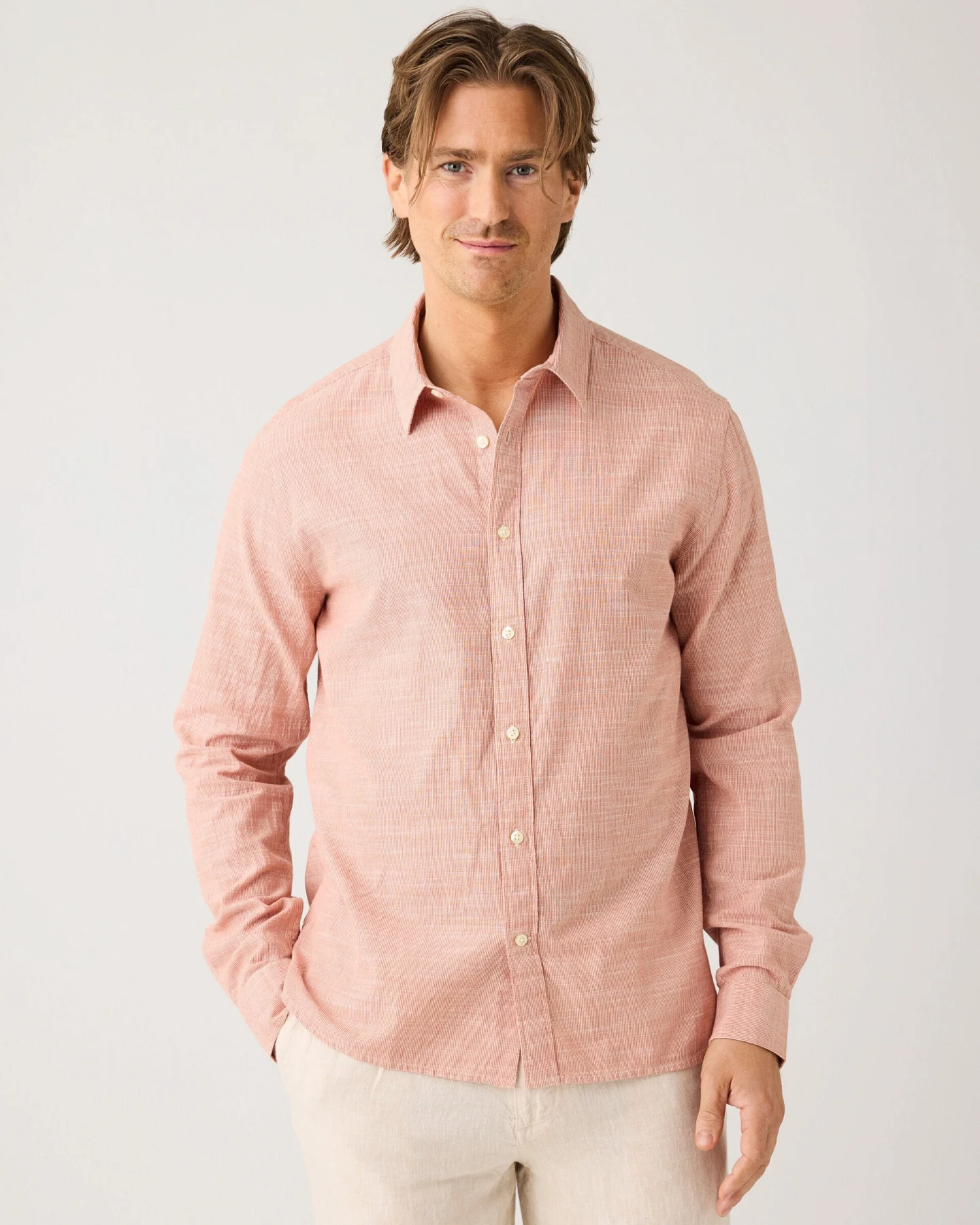 KnowledgeCotton Apparel Herren vegan Hemd Dune Regular Stripe Rot – Ansicht 2
