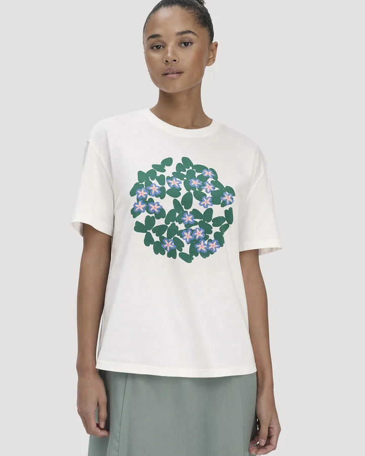 hessnatur Damen Print T-Shirt Oversize LIV LEE aus Bio-Baumwolle - grün - Größe L